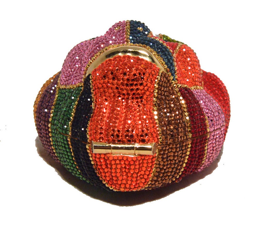 Judith Leiber Swarovski Crystal Multicolored Lion's Head Minaudiere In Excellent Condition In Philadelphia, PA
