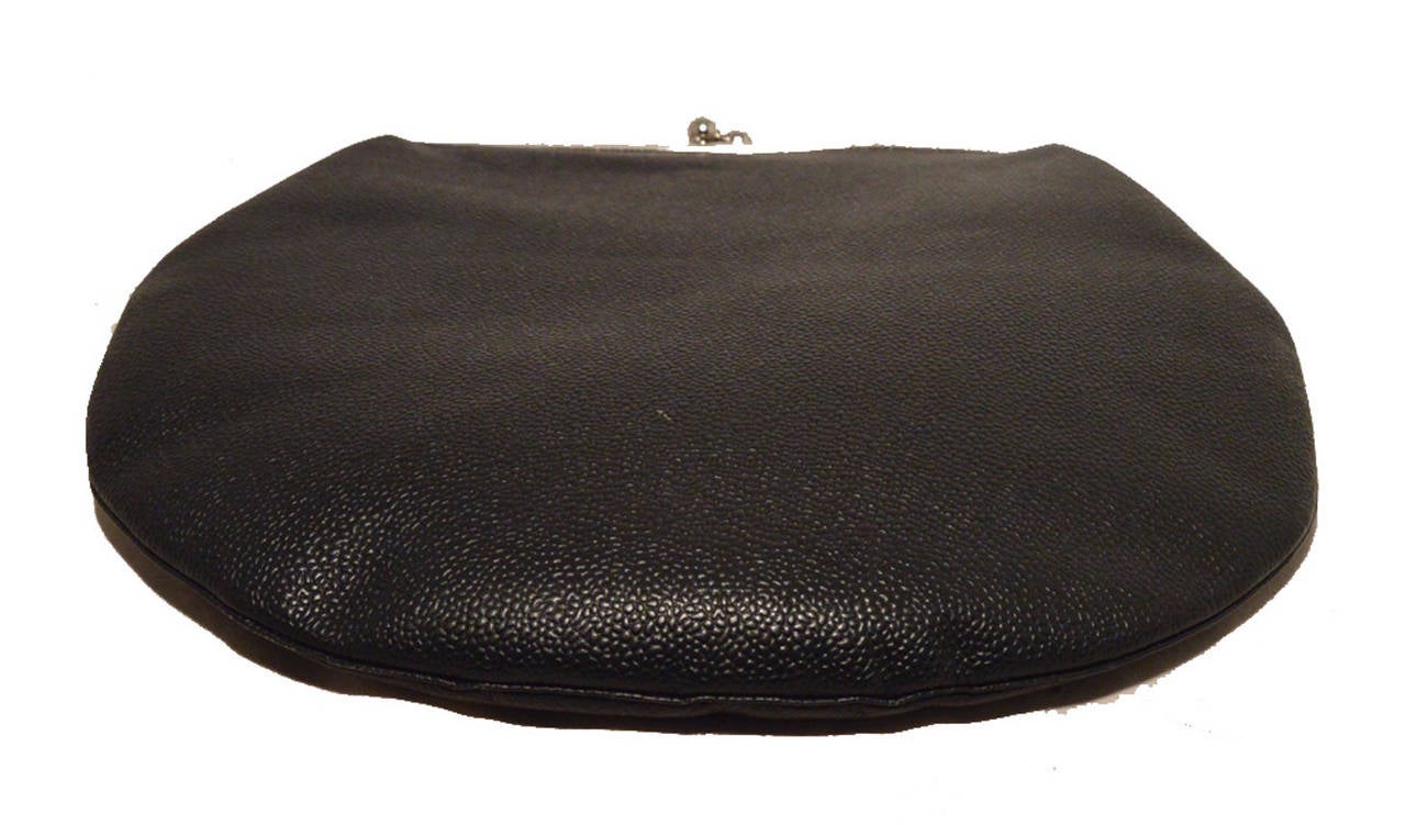 Brooks Brothers Black Caviar Leather Oversized Clutch with Chain Strap 1