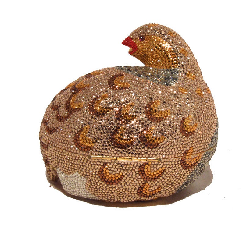 Judith Leiber Swarovski Crystal Partridge Minaudiere Evening Bag In Excellent Condition In Philadelphia, PA