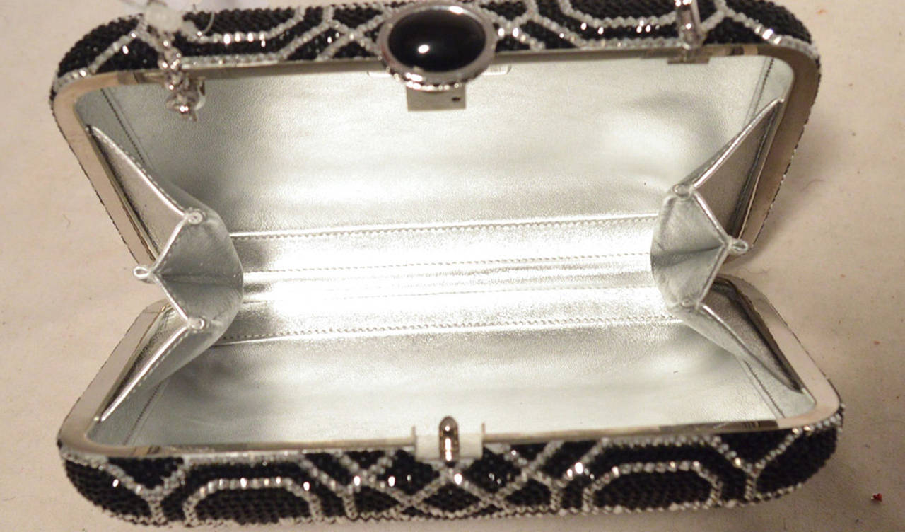 Judith Leiber Black and Silver Swarovski Crystal Art Deco Minaudiere 2