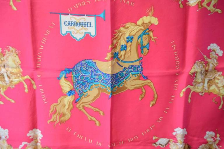 Hermes Vintage Carrousel Silk Scarf In Vibrant Red C1980s For Sale at 1stdibs