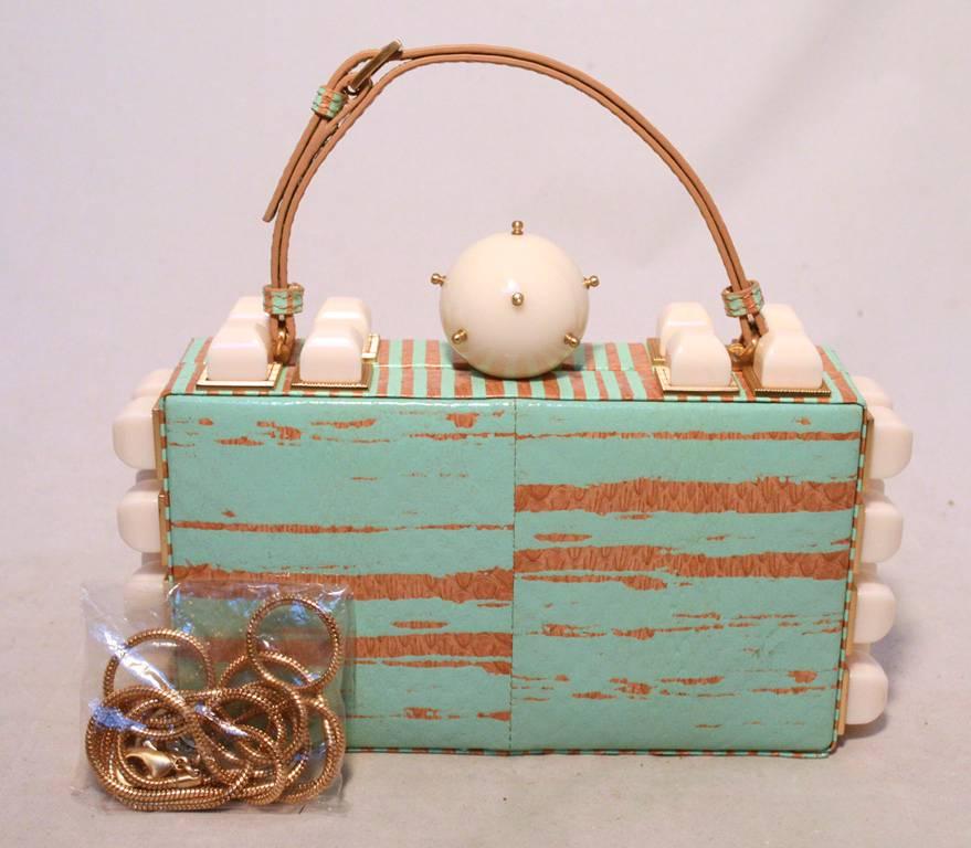 Tonya Hawkes Teal and White Embellished Box Clutch 2