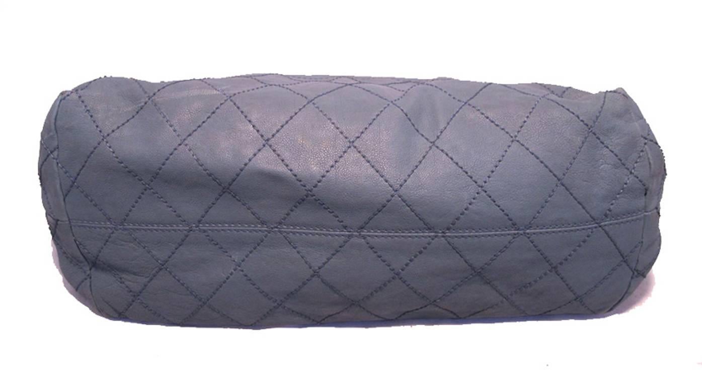 Gray Chanel Blue Leather Quilted Shoulder Bag Tote