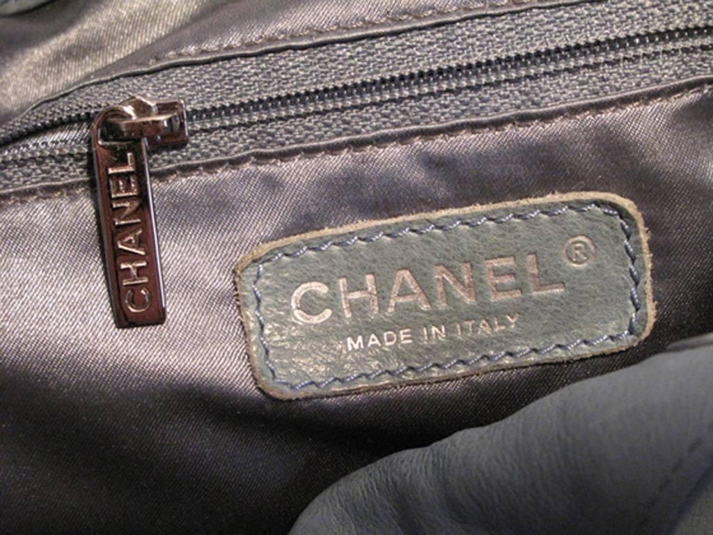 Chanel Blue Leather Quilted Shoulder Bag Tote 2