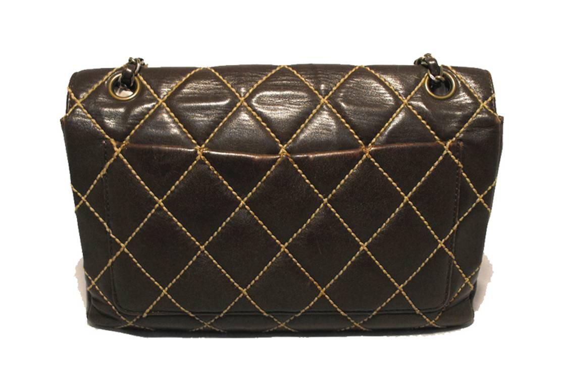 Black Chanel Brown Leather Maxi Flap Topstitch Classic Shoulder Bag