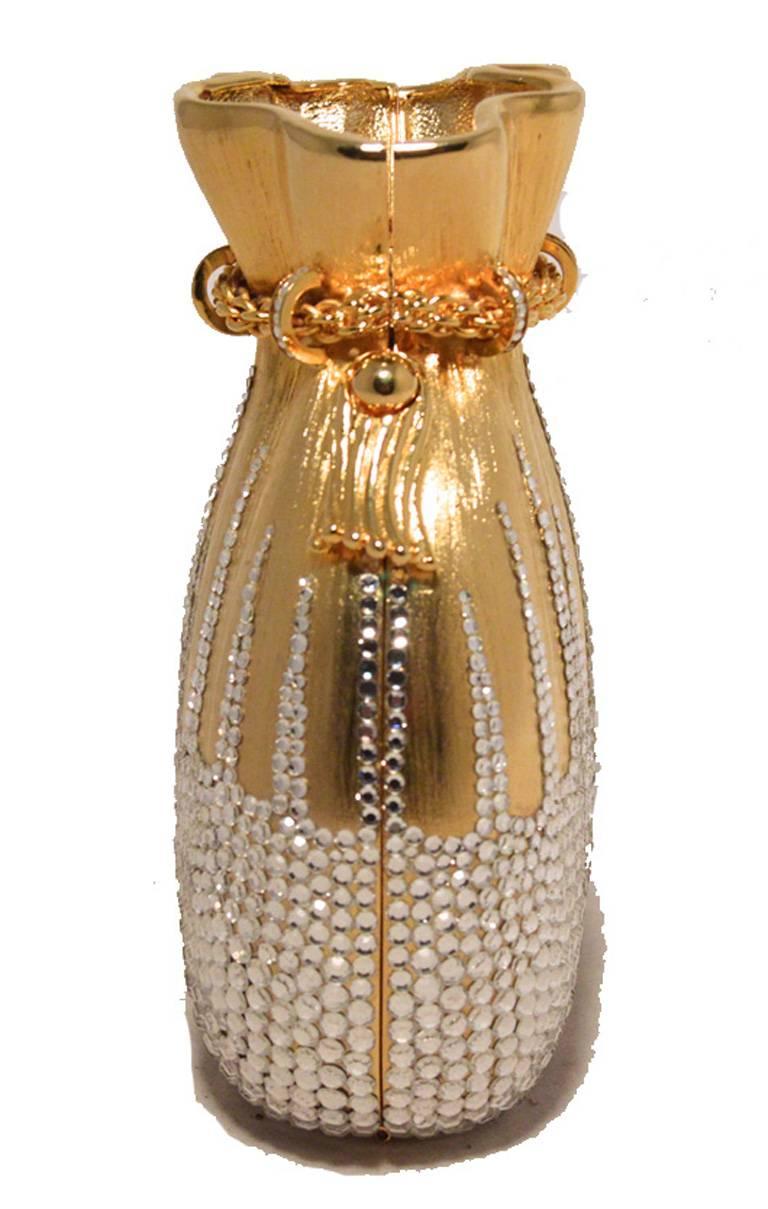 Judith Leiber Gold and Clear Swarovski Crystal Beggars Minaudiere In Excellent Condition In Philadelphia, PA