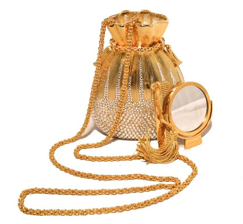 Brown Judith Leiber Gold and Clear Swarovski Crystal Beggars Minaudiere