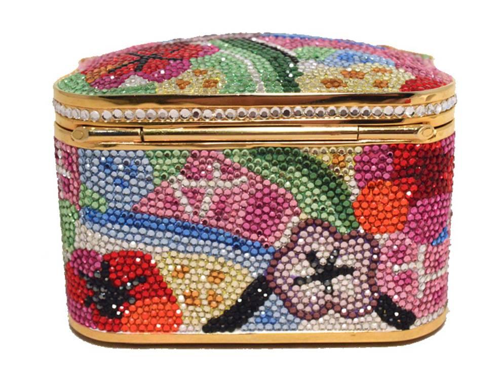 Judith Leiber Swarovski Crystal Floral Jewelry Box Minaudiere In Excellent Condition In Philadelphia, PA