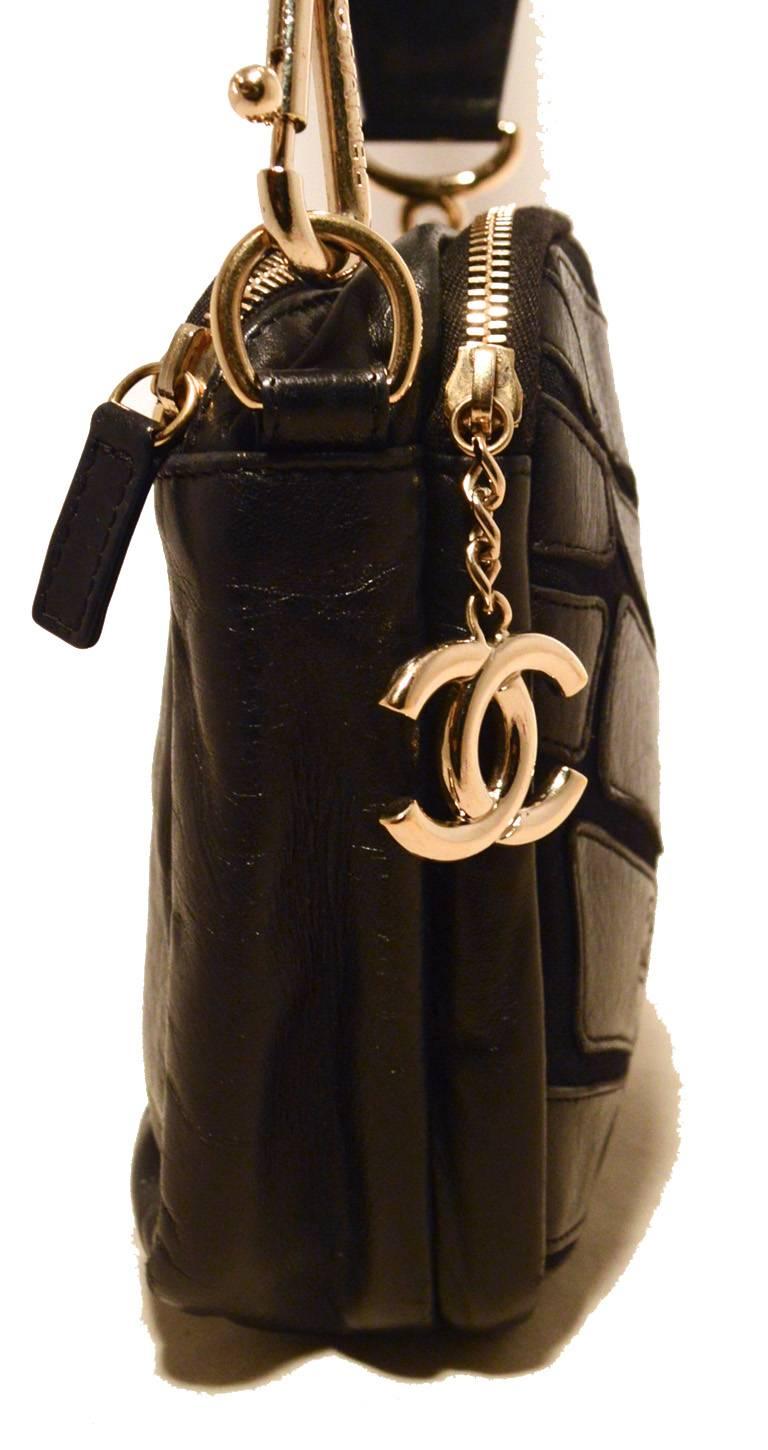 Women's Chanel Black Leather Patchwork Zip up Crossbody Shoulder Bag