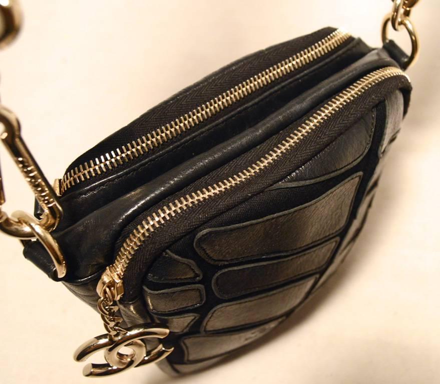 Chanel Black Leather Patchwork Zip up Crossbody Shoulder Bag 3