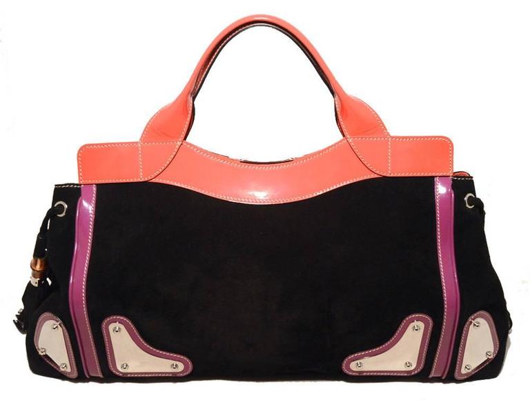 Rare Gucci Black Suede Tassel Fringe Tote Handbag For Sale at 1stDibs