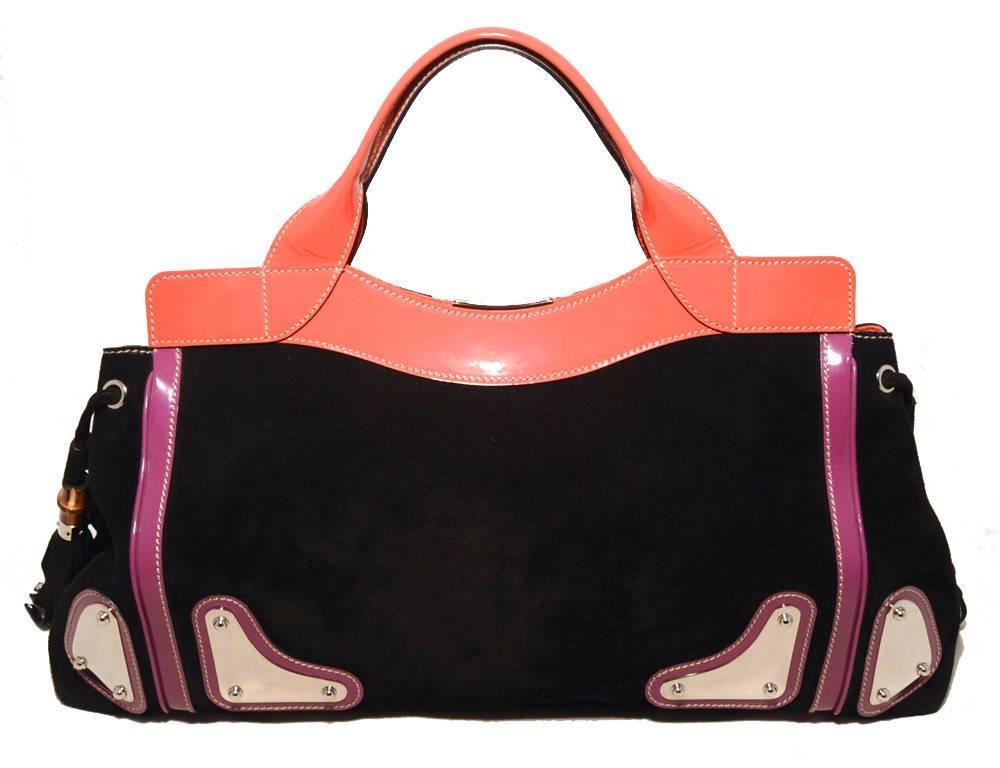 Rare Gucci Black Suede Tassel Fringe Tote Handbag For Sale at 1stdibs