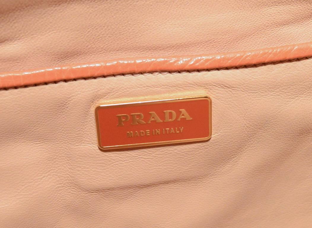Prada Galleria Saffiano Peach Coral Ostrich Leather Tote Bag In Excellent Condition In Philadelphia, PA