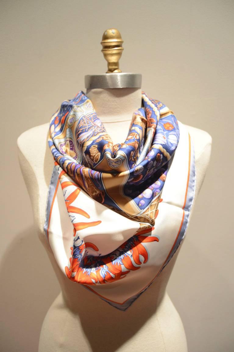 RARE Hermes Aux Pays des Epices Silk Scarf In Excellent Condition In Philadelphia, PA