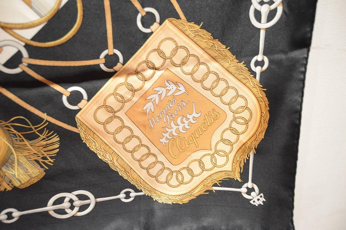 Hermes Vintage Cliquetis Schwarzer und weißer Seidenschal 1