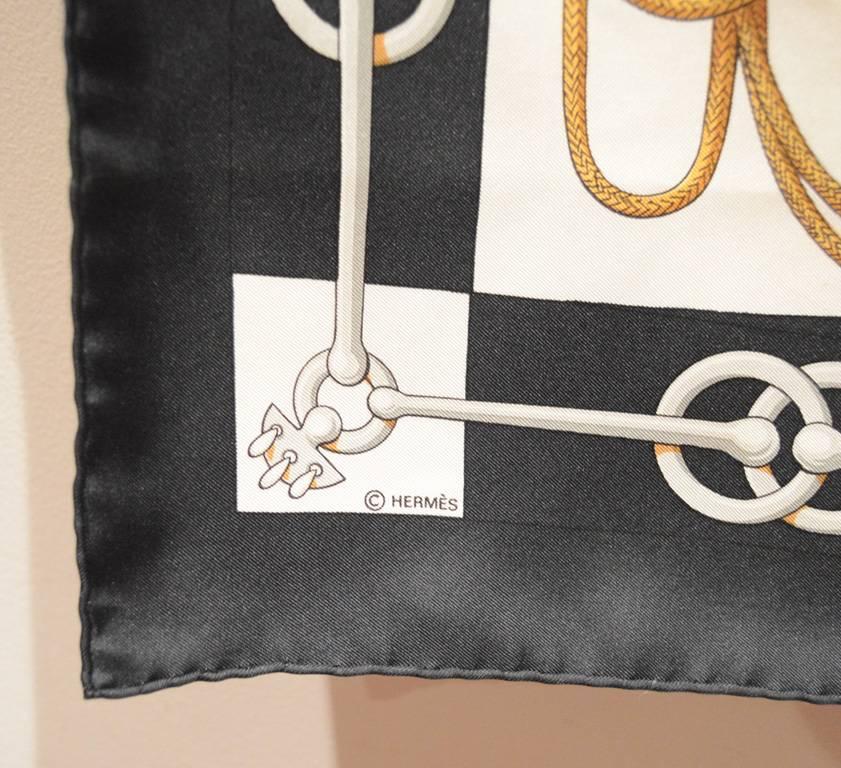 Hermes Vintage Cliquetis Schwarzer und weißer Seidenschal für Damen oder Herren