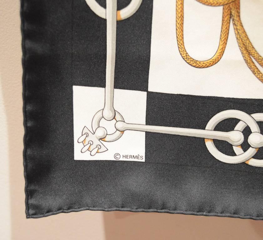 Women's or Men's Hermes Vintage Cliquetis Black and White Silk Scarf