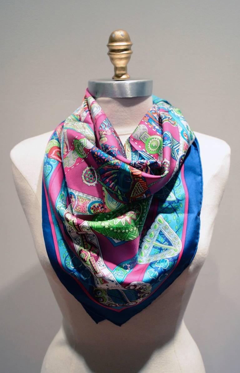 GORGEOUS Hermes le songe de la licorne silk scarf in excellent condition.  Original silk screen design by Anne Faivre c2015. Limited edition design no longer available as a silk 90cm scarf making this a rare collectors piece. 100% silk, hand rolled