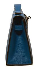 Stunning Hermes Blue Izmir Epsom Leather Kelly Pochette