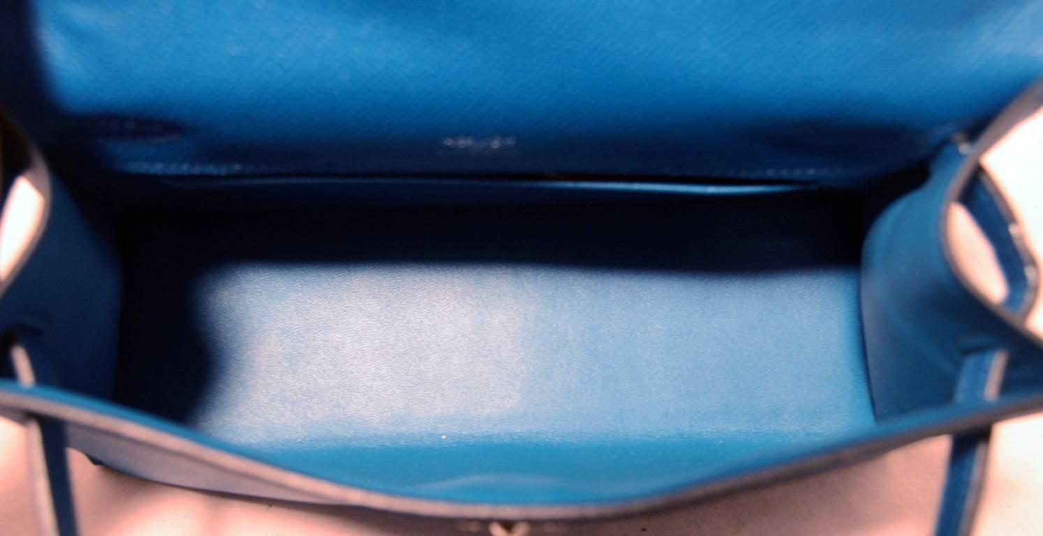 Stunning Hermes Blue Izmir Epsom Leather Kelly Pochette 1