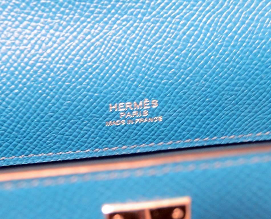 Stunning Hermes Blue Izmir Epsom Leather Kelly Pochette 3