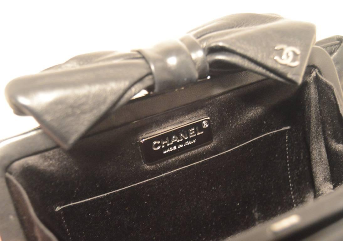 Chanel Black Lambskin Bow Top Clutch  3