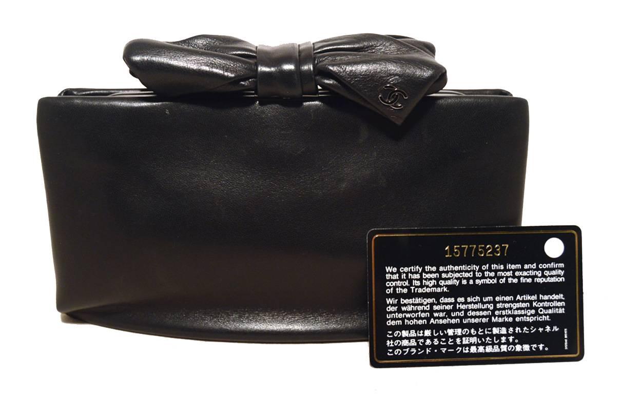 Chanel Black Lambskin Bow Top Clutch  2