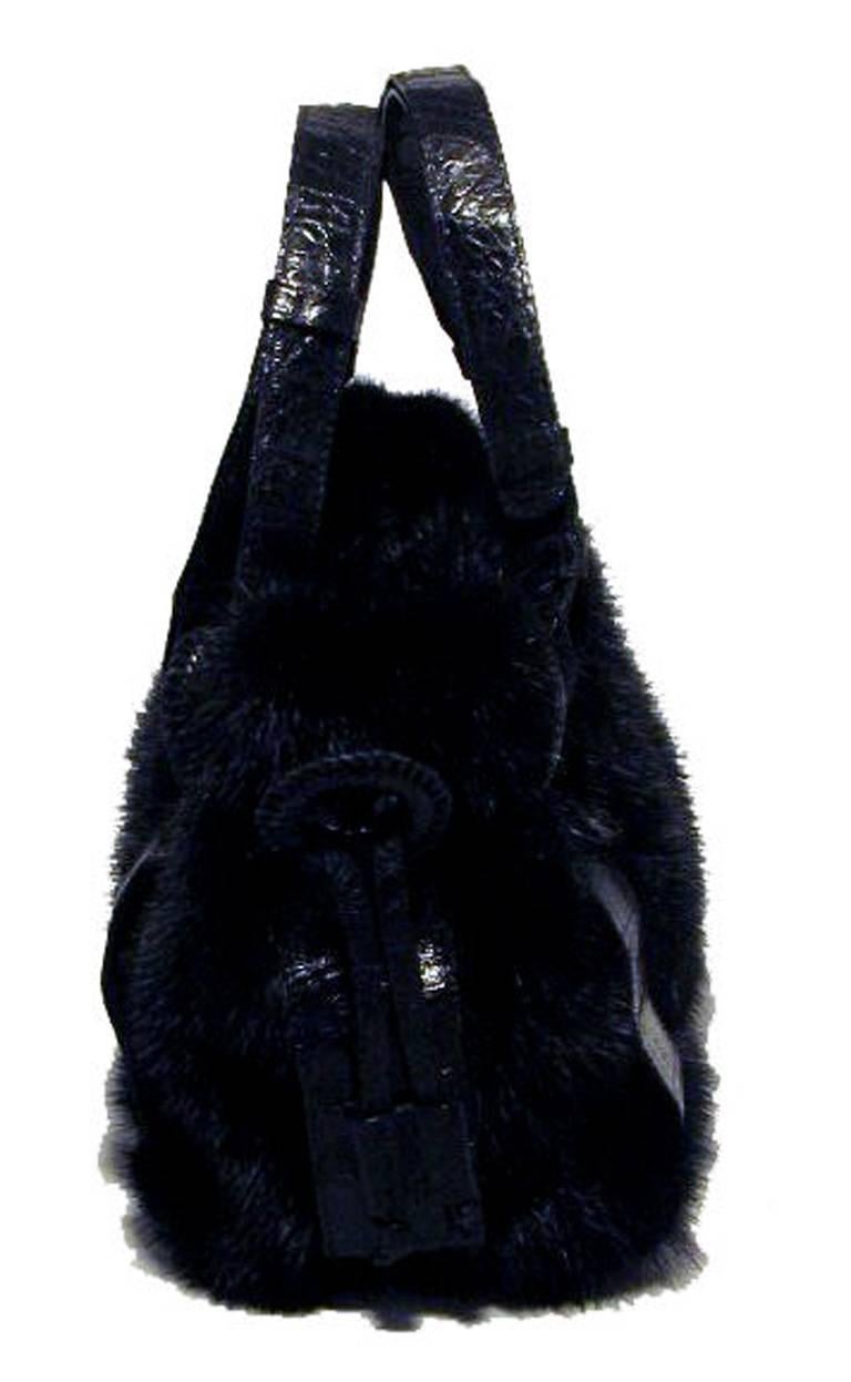 Women's Nancy Gonzalez Black Mink and Crocodile Handbag