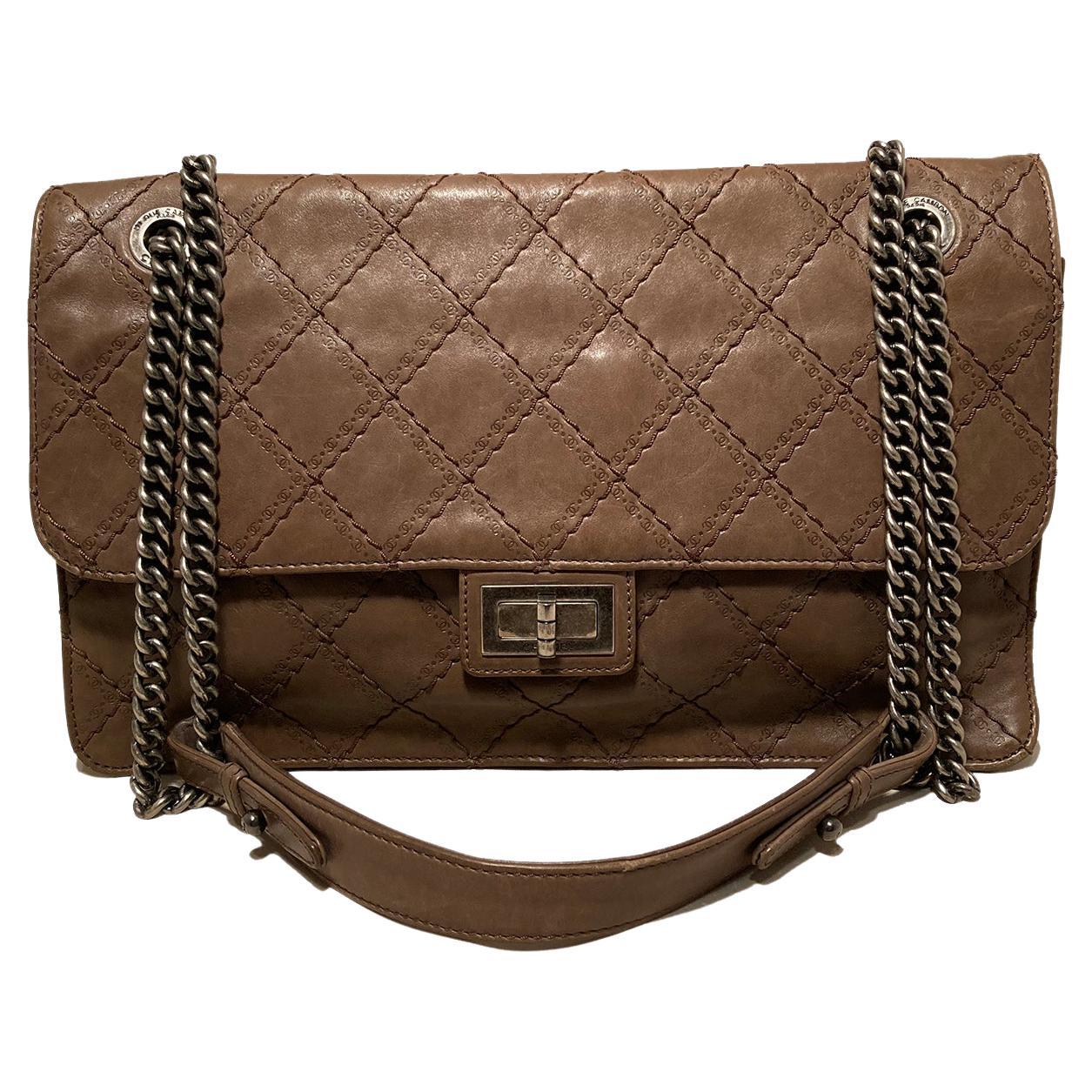 Chanel Brown Embossed Quilted Leather Classic Flap