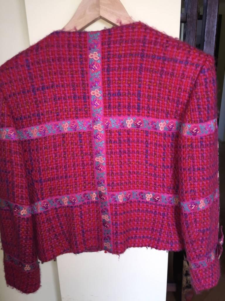 Women's Kenzo Woven Wool Multicolored Ribbon Trim Cropped Blazer Jacket