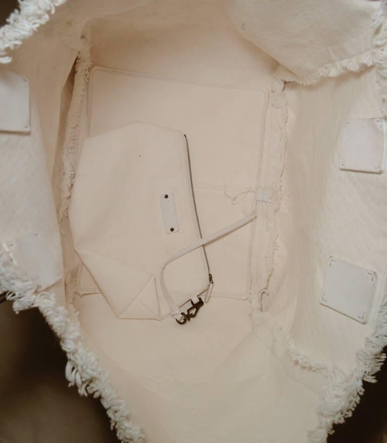 Gray Bottega Veneta RARE White Woven Leather Fringe Trim Tote Bag