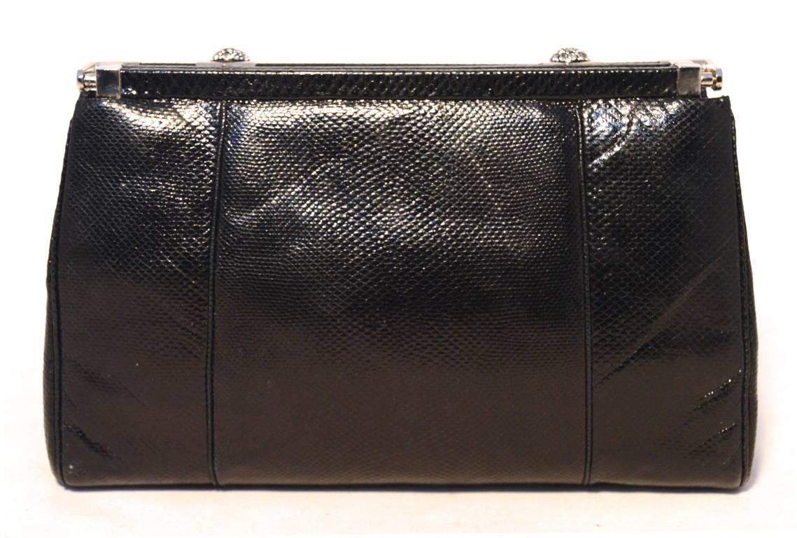 Judith Leiber Vintage Black Lizard Clutch with Swarovski Crystals In Excellent Condition In Philadelphia, PA