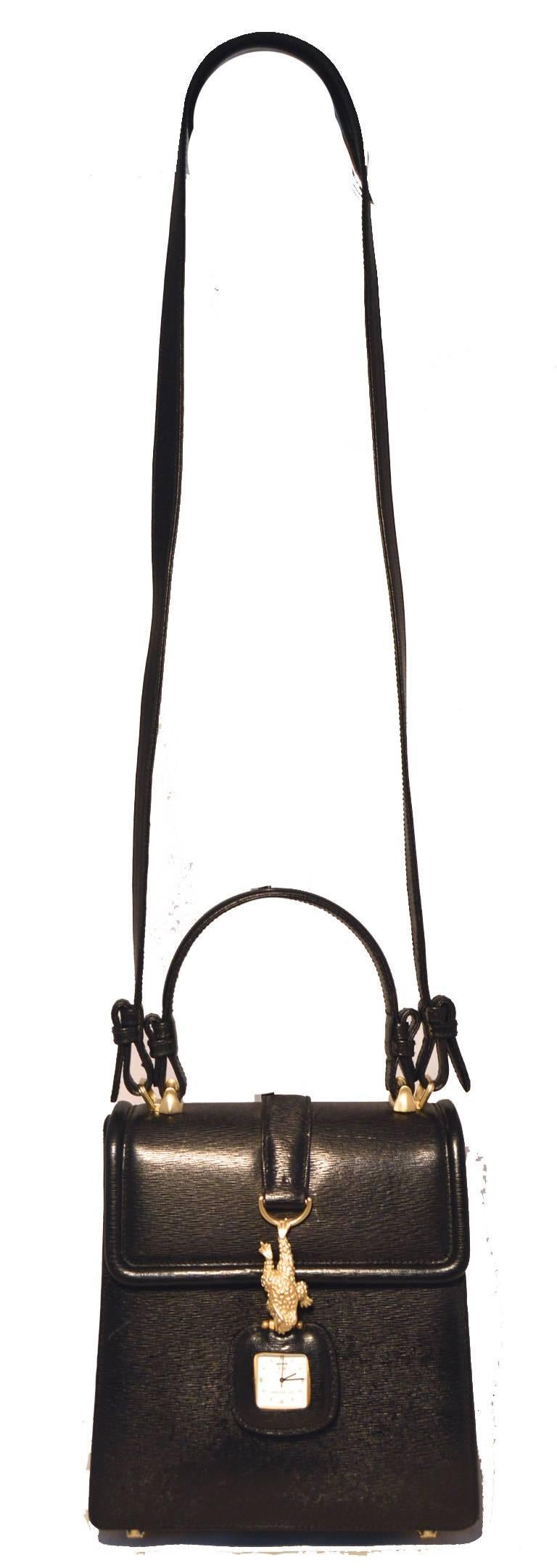 Barry Kieselstein-Cord Schwarze Leder-Uhrenhandtasche im Zustand „Gut“ in Philadelphia, PA