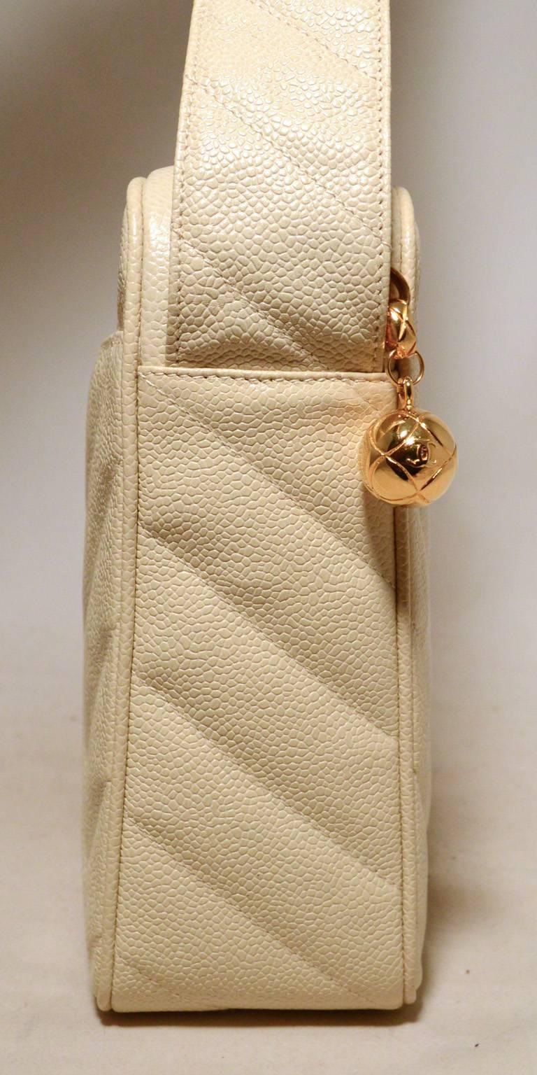 Chanel Vintage Cream Caviar Quilted Shoulder Bag 1