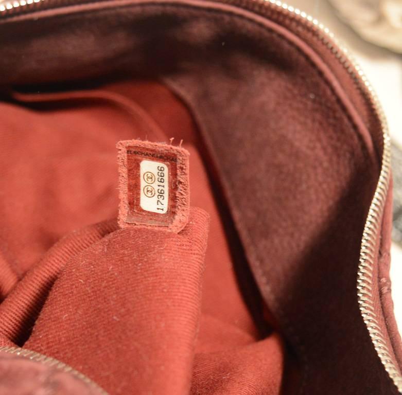 Chanel Maroon Suede Quilted Leather Duffel Tote Bag In Excellent Condition In Philadelphia, PA