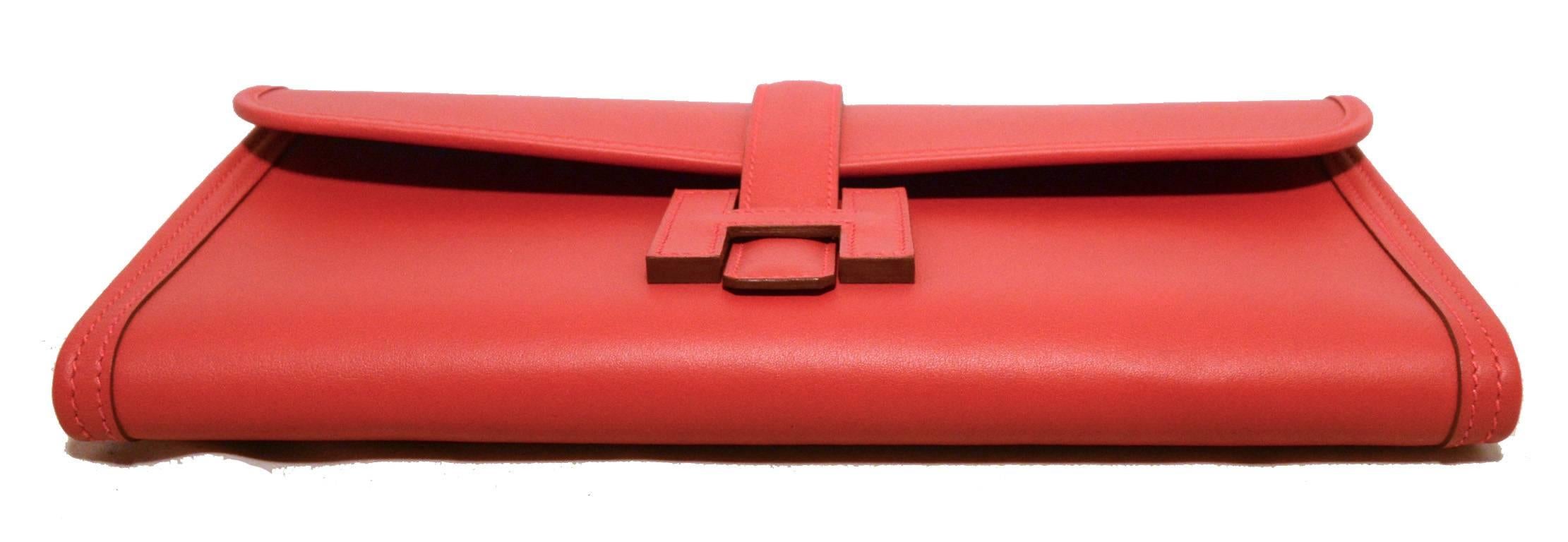 Stunning Hermes Red Jige Swift Leather Clutch 3
