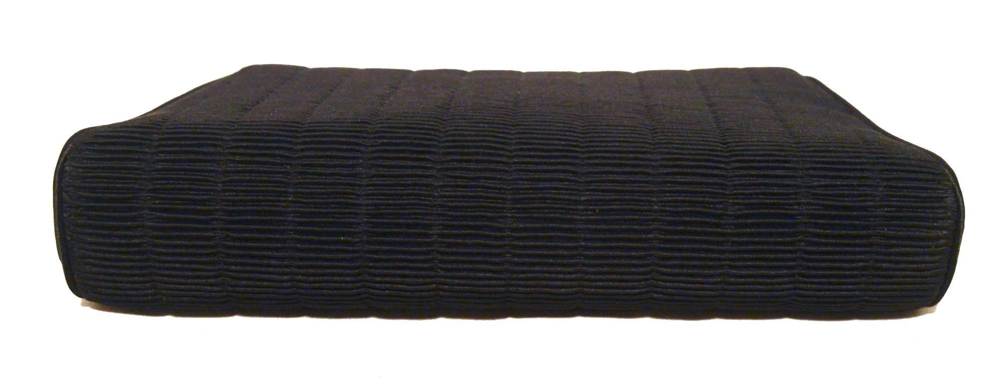 Judith Leiber Textured Black Satin Clutch with Swaovski Crystals In Excellent Condition In Philadelphia, PA