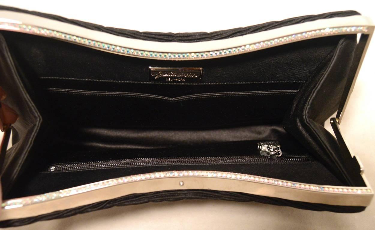 Judith Leiber Textured Black Satin Clutch with Swaovski Crystals 2