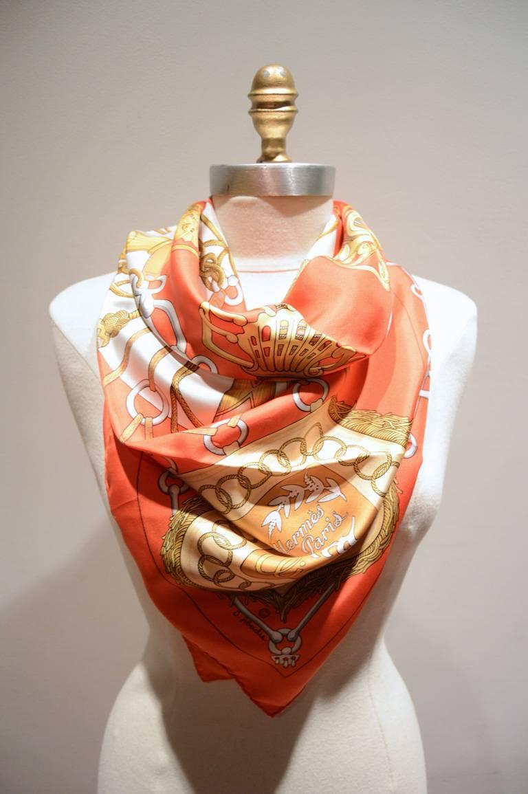 Hermes Vintage Orange Cliquetis Silk Scarf For Sale at 1stdibs