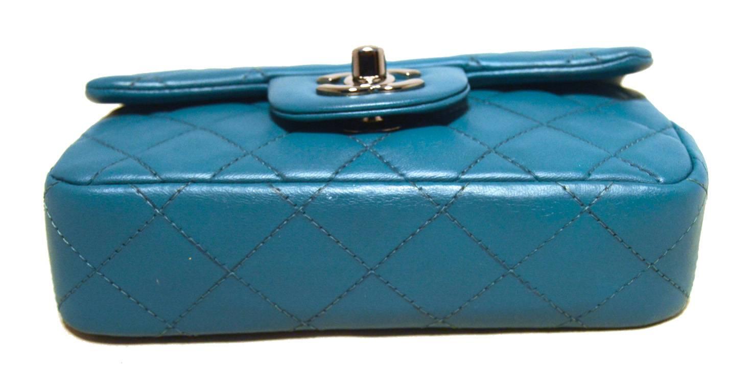 Blue Chanel Teal Leather Extra Mini Classic Flap Shoulder Bag