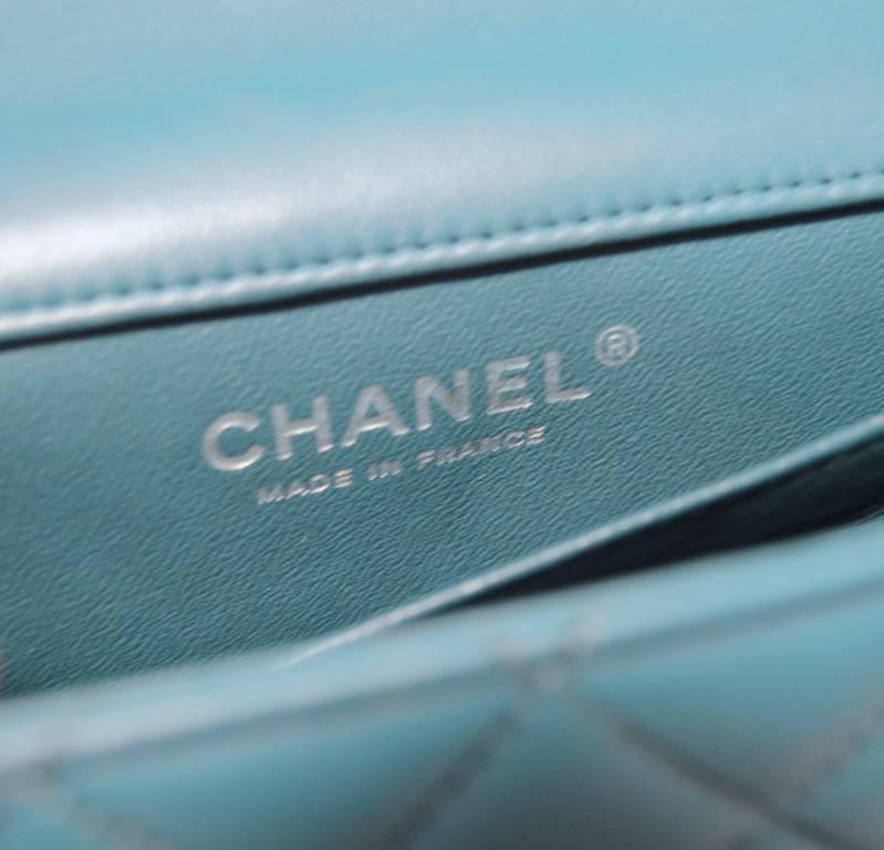 Chanel Teal Leather Extra Mini Classic Flap Shoulder Bag In Excellent Condition In Philadelphia, PA