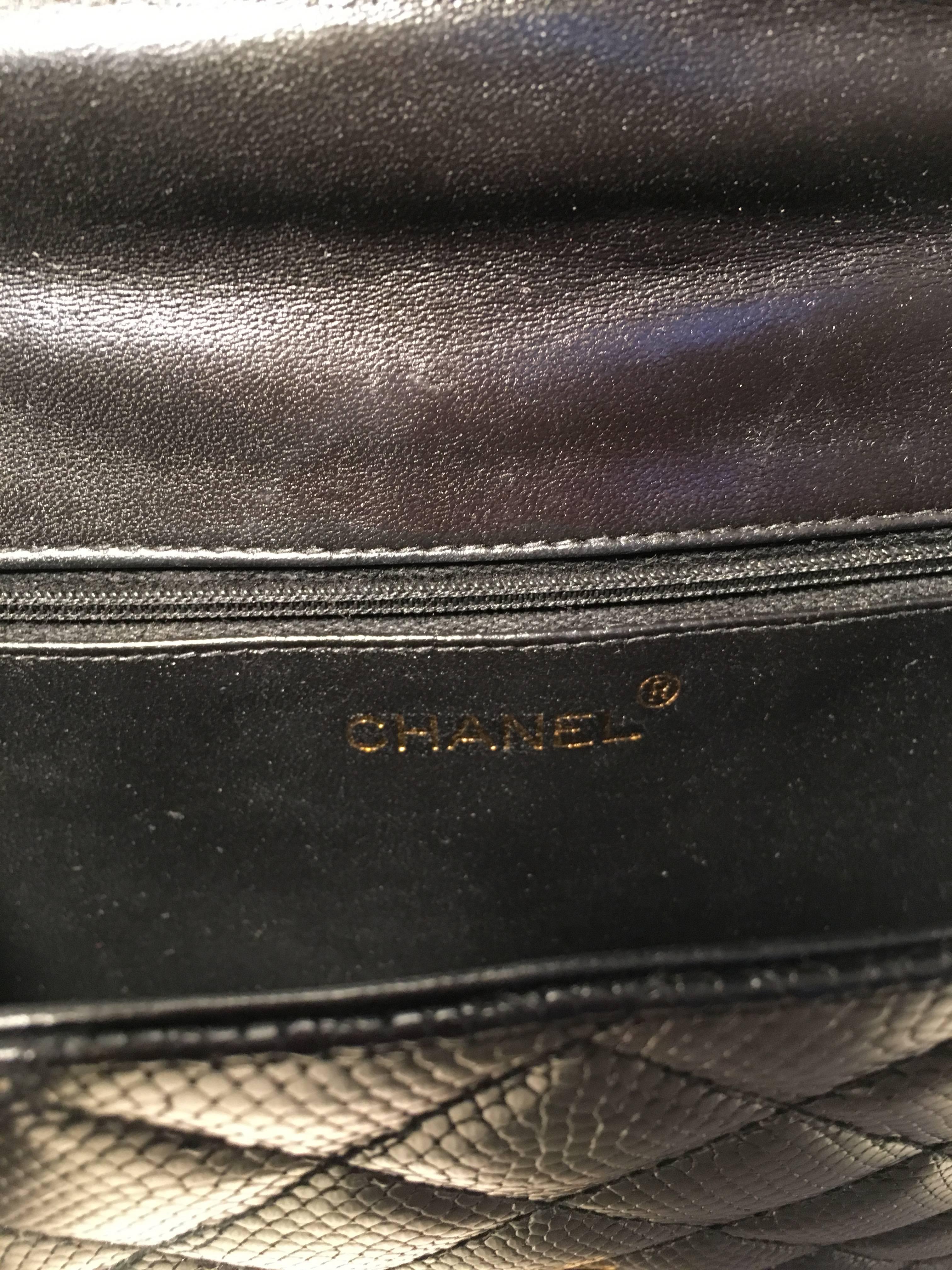 Chanel Vintage Black Lizard Leather Side Tassel Shoulder Bag  1