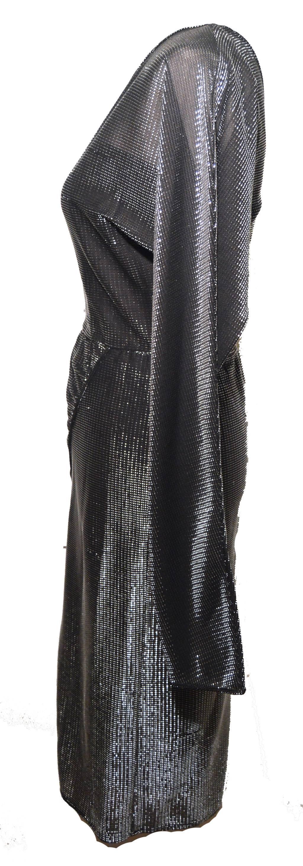 Krizia Black and Silver Disco One Sleeve Dress 1970's 2