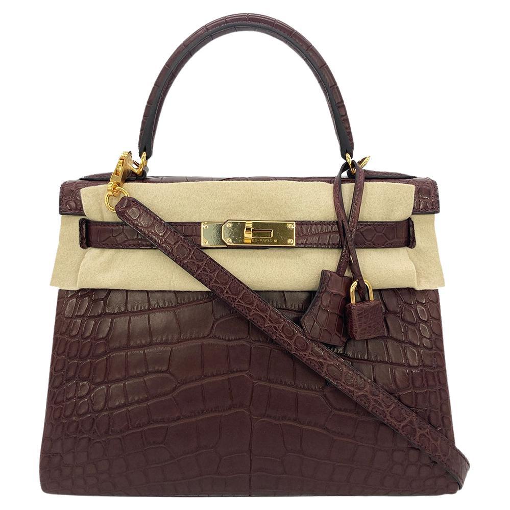 Hermes Kelly Bag Alligator Leather Gold Hardware In Red