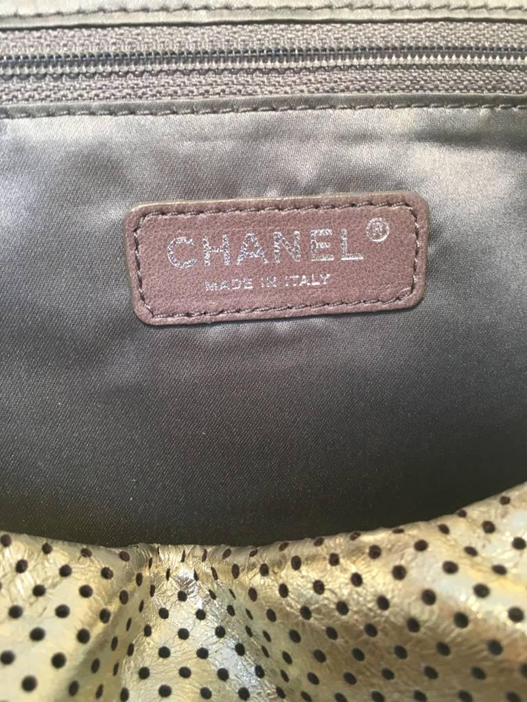 Chanel Gold Perforated Leather Classic Flap Shoulder Bag 4