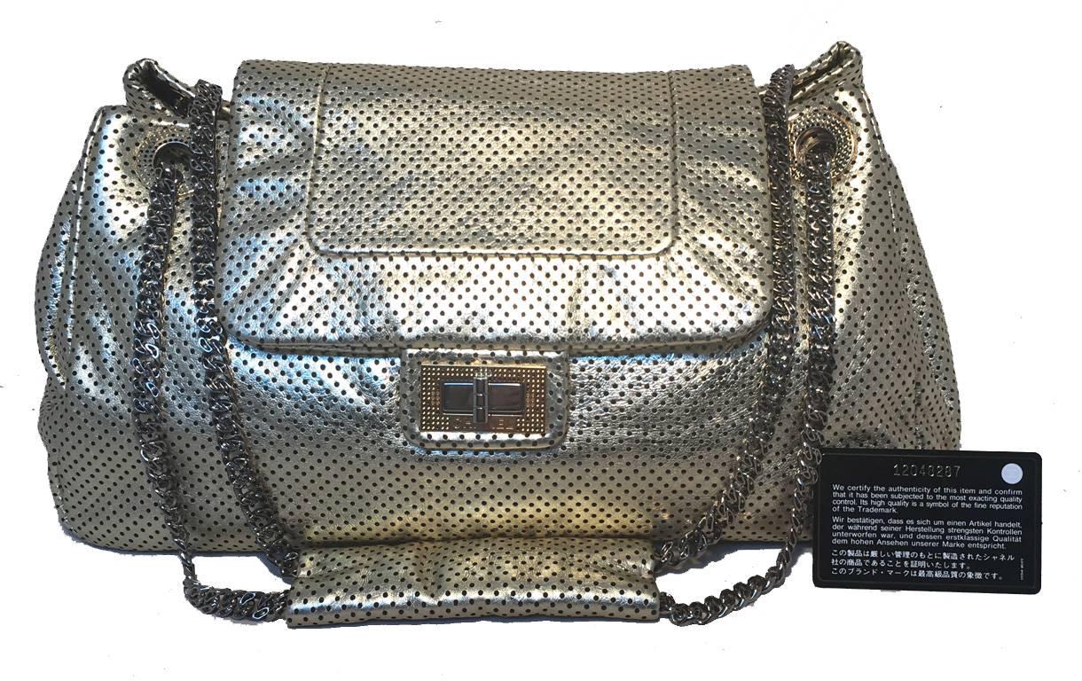 Gray Chanel Gold Perforated Leather Classic Flap Shoulder Bag
