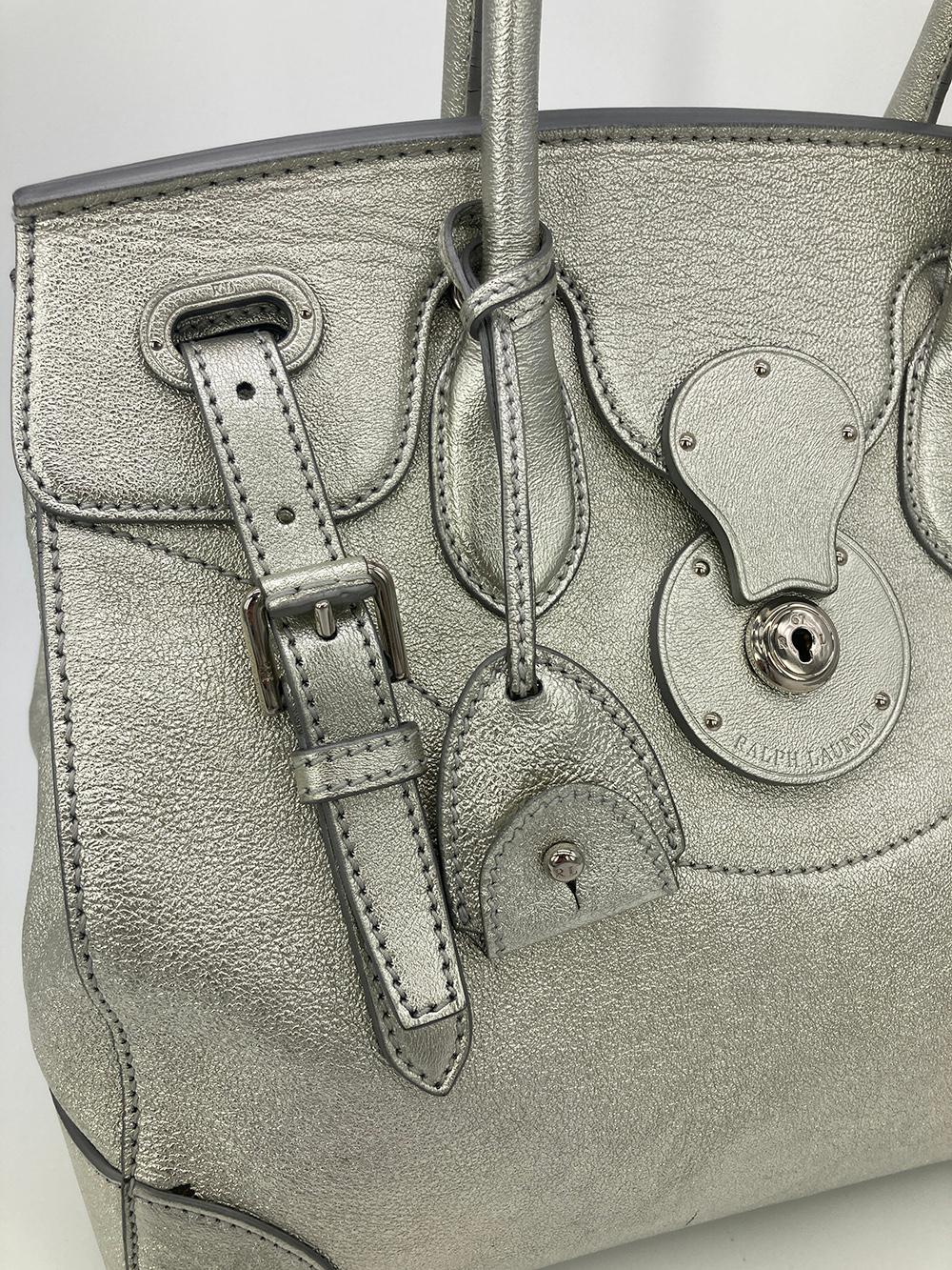 Ralph Lauren Rickey-Tasche aus silbernem Leder im Angebot 4