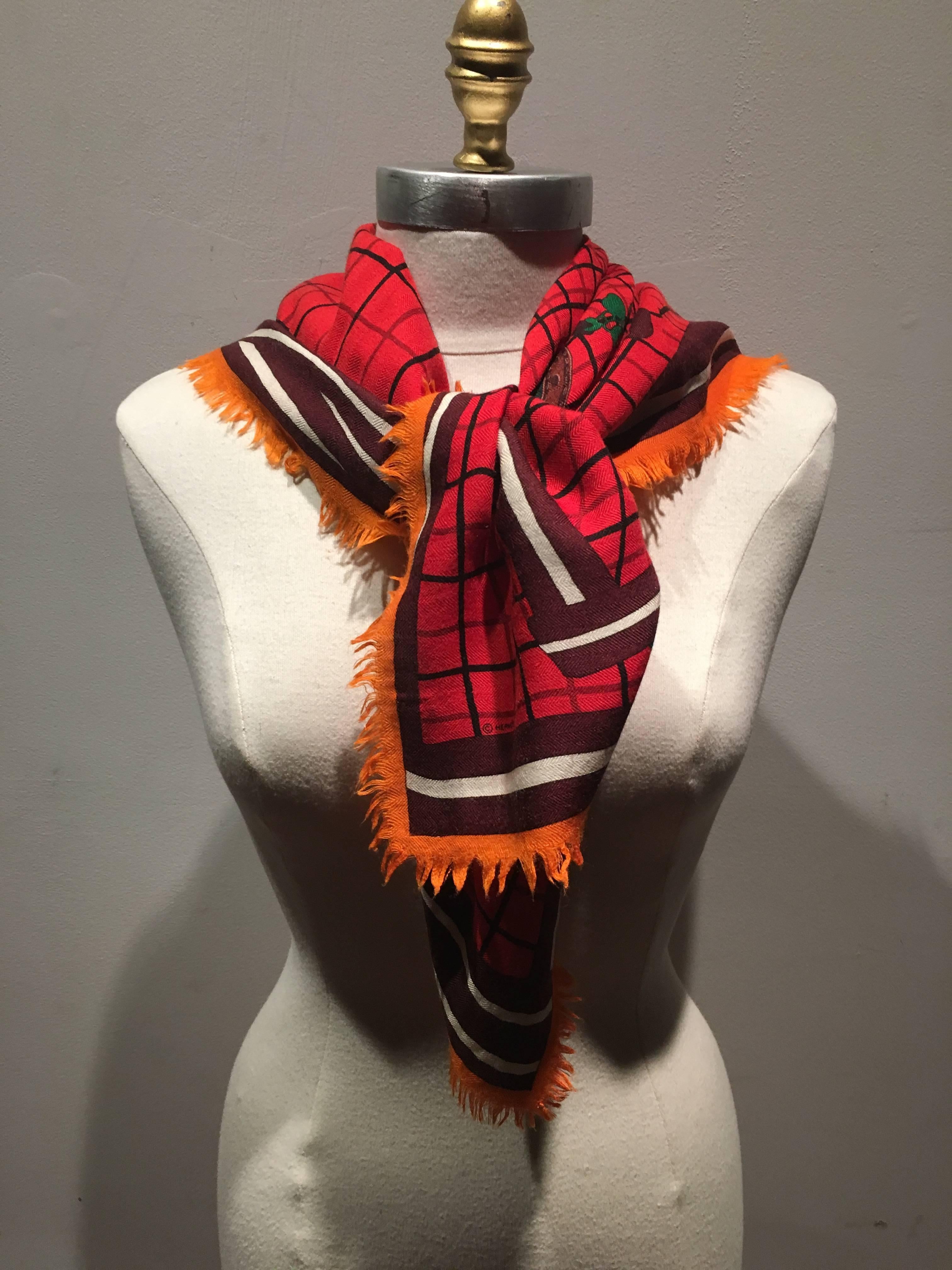 Hermes Cashmere and Silk Bete de Concours Scarf In Excellent Condition In Philadelphia, PA
