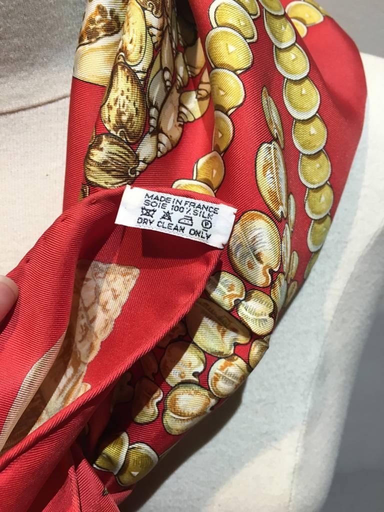 Brown Hermes Rocaille Silk Scarf in Red