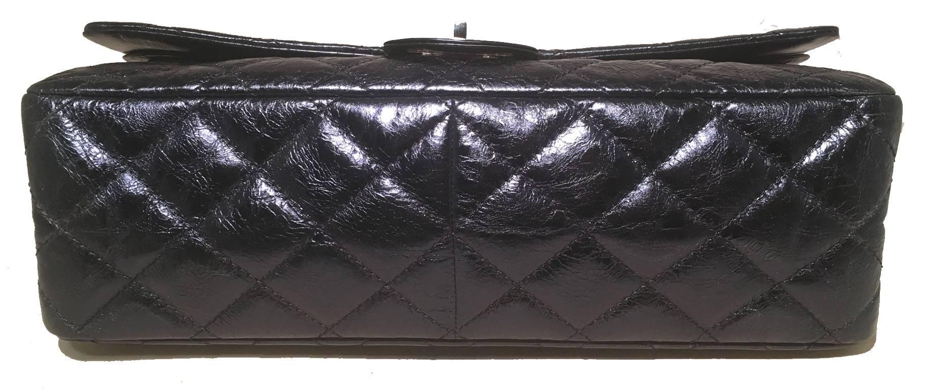 Black Chanel Blue Metallic Quilted Distressed Leather 2.55 Double Flap Reissue Classic